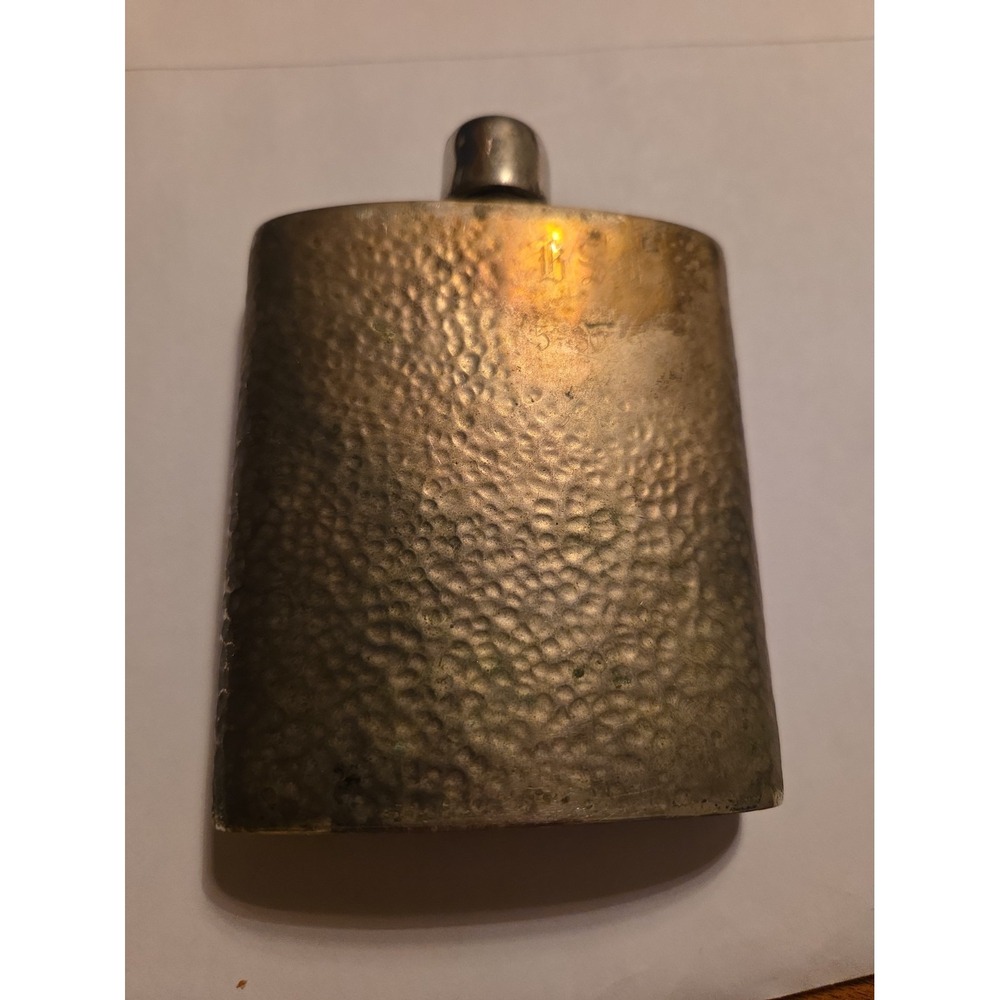 Vintage Hammered Metal Hip Flask - Alpaca Plateado Silver Plated Pocket Flask